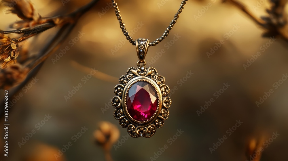 Ruby Pendant Necklace with Gold Detail Luxury Jewelry Gemstone Pendant Ruby Pendant Necklace with Gold Detail Luxury Jewelry Gemstone Pendant