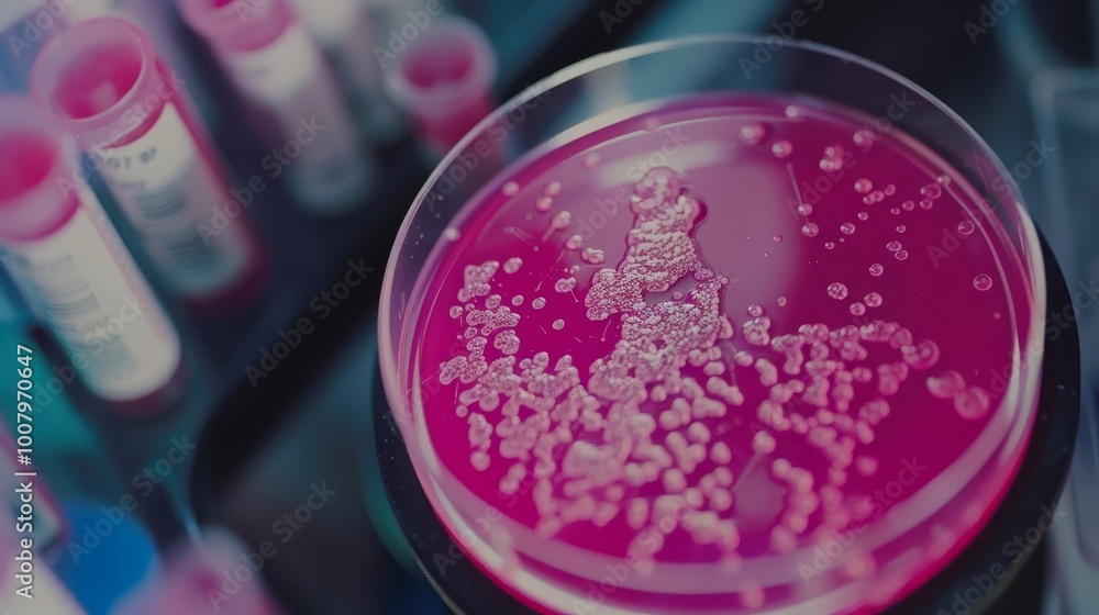 Close-up of petri dish with diverse strains of gut bacteria, highlighting the significance of gut health and microbiome diversity. Close-up of petri dish with diverse strains of gut bacteria, highlighting the significance of gut health and microbiome diversity.