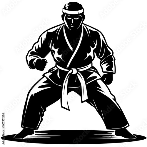 Martial Arts Master: A powerful silhouette of a martial arts master, radiating strength and discipline. The figure's stance is a testament to years of dedication and training.