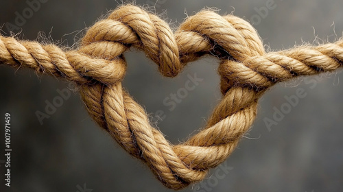 rope tied into a heart-shaped knot, symbolizing love, unity, and connection. The intertwined strands reflect strength in relationships, resilience, and the bond formed through challenges