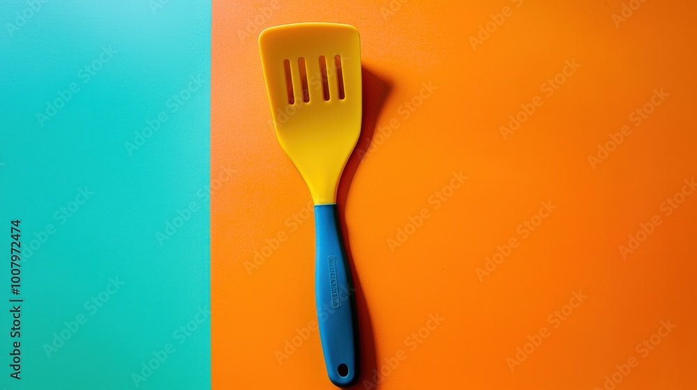 A bright-colored silicone spatula featuring a sturdy handle, ideal for cooking and baking. This vibrant kitchen tool combines functionality with style, making food preparation enjoyable. A bright-colored silicone spatula featuring a sturdy handle, ideal for cooking and baking. This vibrant kitchen tool combines functionality with style, making food preparation enjoyable.