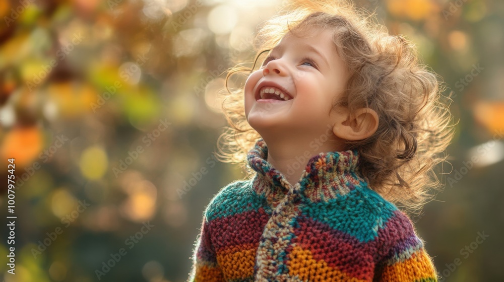 joyful child wearing a hand-knitted sweater, playing outdoors joyful child wearing a hand-knitted sweater, playing outdoors