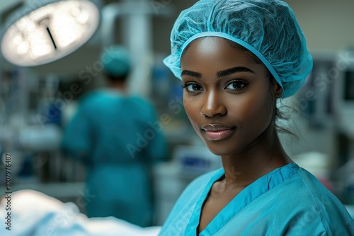 Portrait of a Black Female Surgeon in an Operating Room