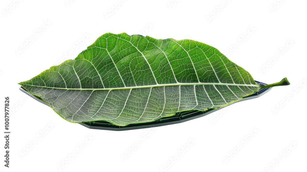 Obraz premium Solar panel shaped like a tree leaf on white background