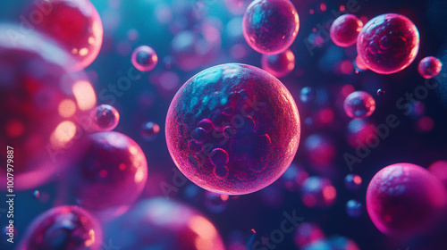 
Stock Photo Description (200 characters):
3D rendering of molecular structures and cells, highlighting intricate biological systems. The image symbolizes complexity, connectivity, and innovation in s photo