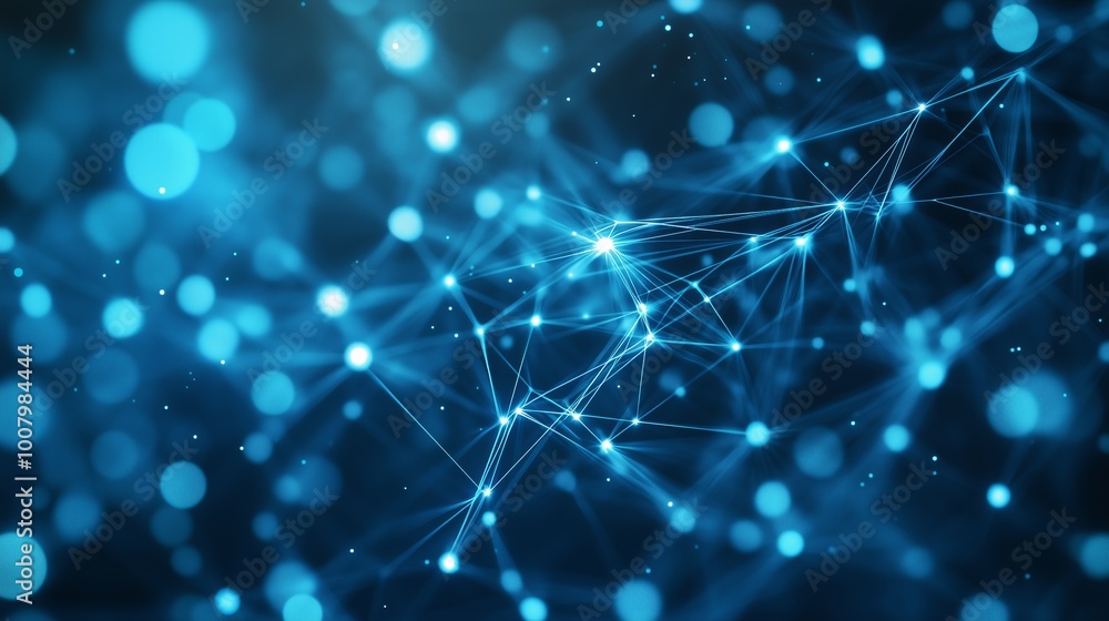 A network of interconnected glowing nodes in a dark blue background A network of interconnected glowing nodes in a dark blue background