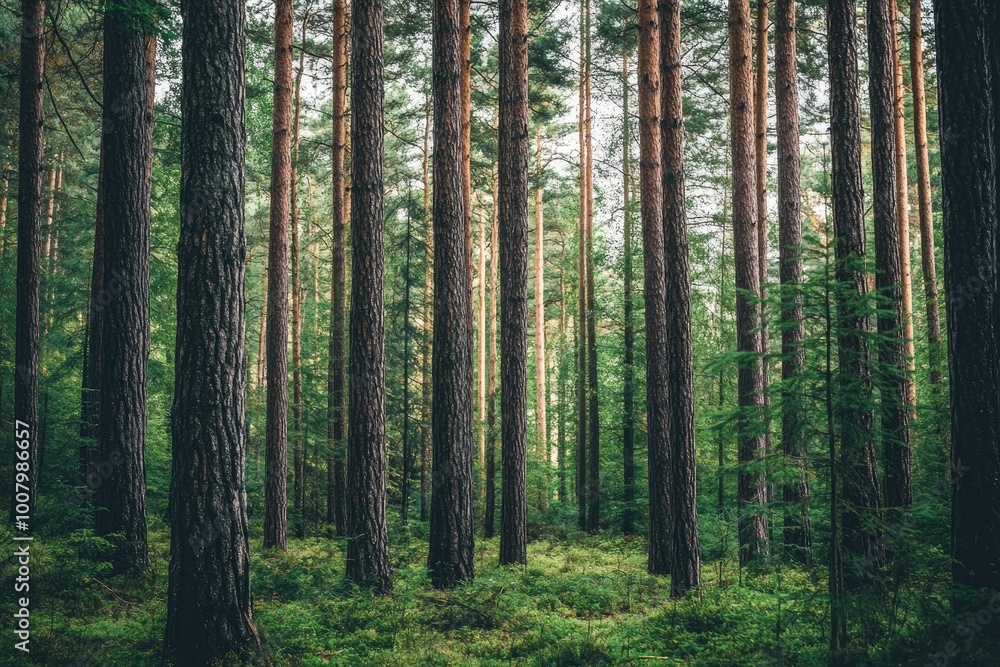 Dense Forest of Tall Trees with Lush Undergrowth Dense Forest of Tall Trees with Lush Undergrowth