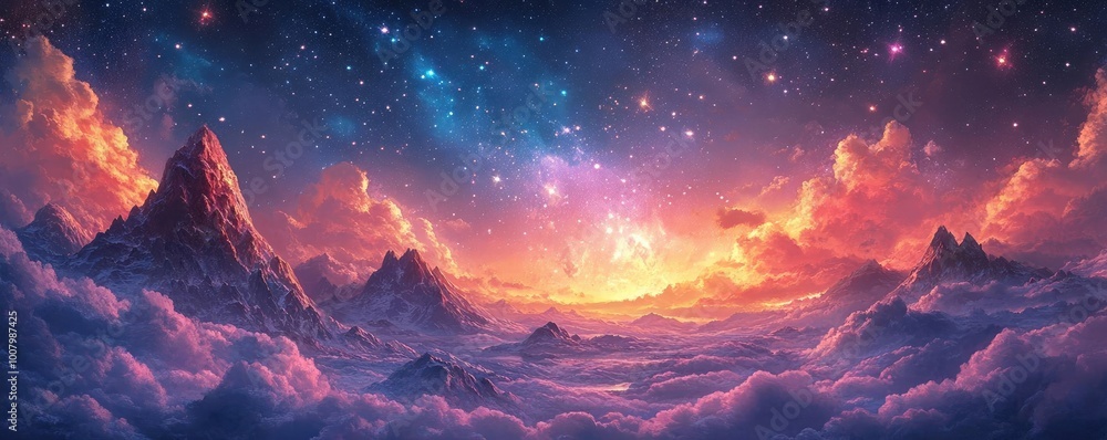 Mystical landscapes illuminated by glowing constellations, blending fantasy realms with scientific marvels, enchanting atmosphere, vibrant colors Mystical landscapes illuminated by glowing constellations, blending fantasy realms with scientific marvels, enchanting atmosphere, vibrant colors