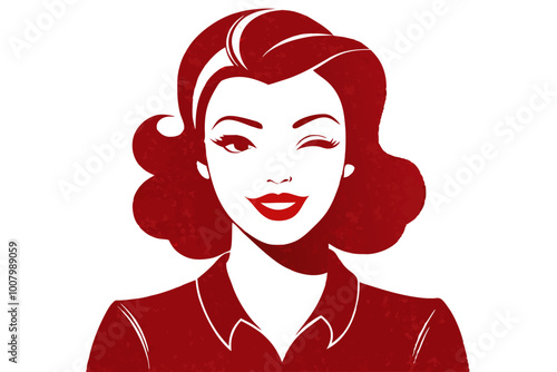 Winking young woman in retro clothes isolated vector image, isolated on white background
