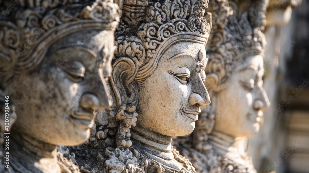 A close-up view of the intricate sculptures adorning the temples in Kanchanaburi. A close-up view of the intricate sculptures adorning the temples in Kanchanaburi.