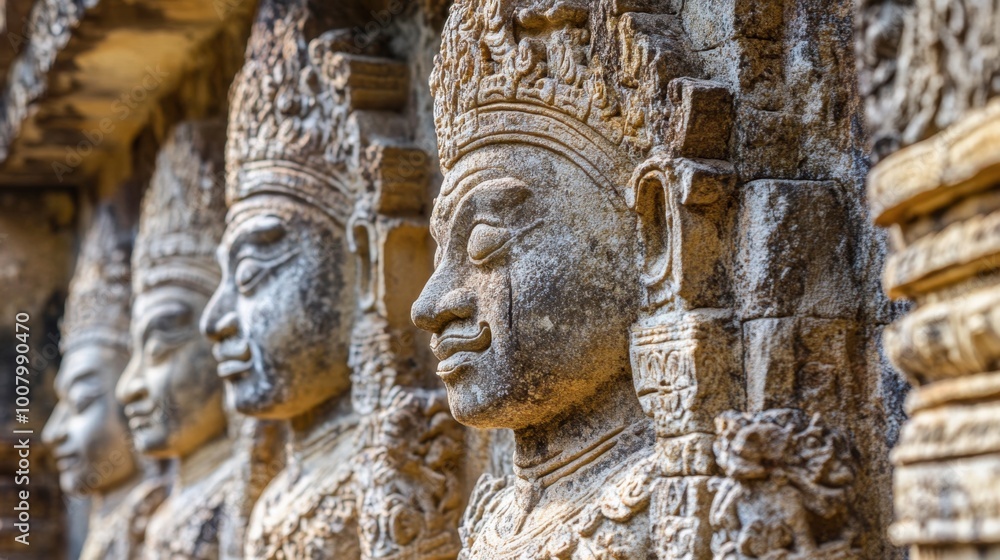 A close-up view of the intricate sculptures adorning the temples in Kanchanaburi. A close-up view of the intricate sculptures adorning the temples in Kanchanaburi.