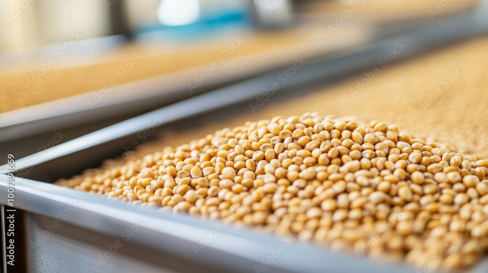 A close-up of a tray filled with yellow soybeans, highlighting their rich texture and natural color. A close-up of a tray filled with yellow soybeans, highlighting their rich texture and natural color.