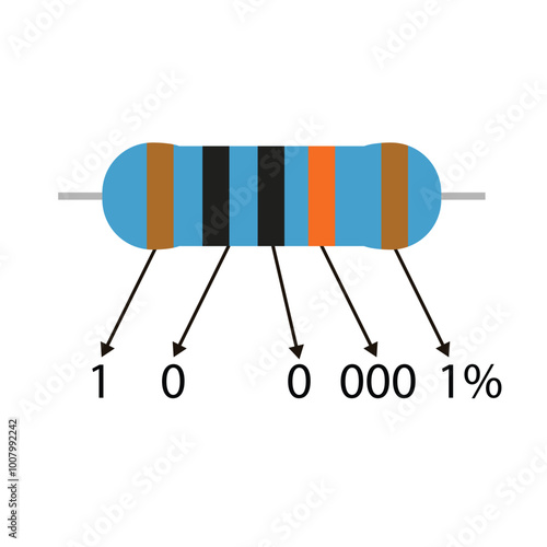 Educational 100K 0,5w ohm resistor illustration, with a description of the color code value 