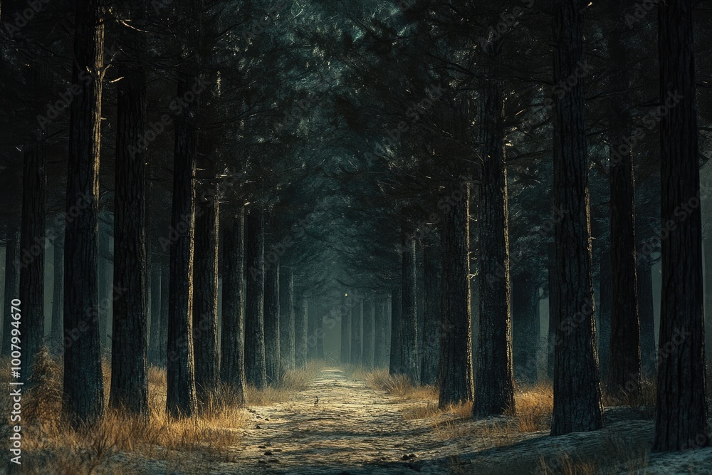 Naklejka premium A Mystical Path Through a Dark Forest