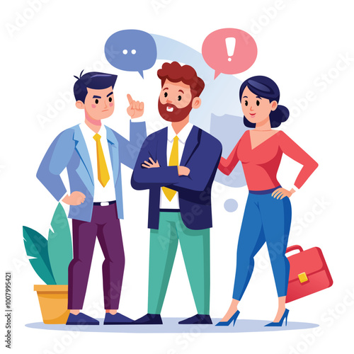 Two employees confront a selfish male coworker in an office environment discussing his behavior while a third person observes with concern