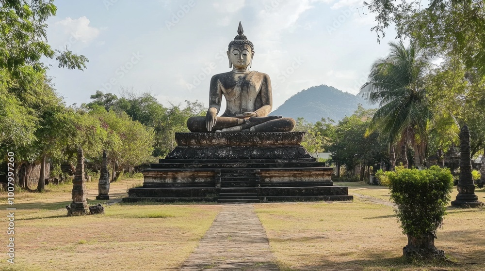 The giant seated Buddha statue at Wat Sala Loi, casting a peaceful gaze over visitors. The giant seated Buddha statue at Wat Sala Loi, casting a peaceful gaze over visitors.