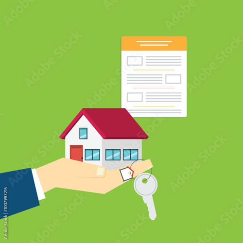 Buy or rent house contract. Real estate document, mortgage documents. House contract. Vector illustration	
