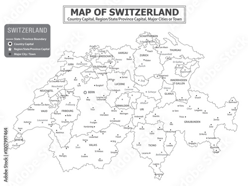 European Country Geography Political map. Political map of country with capital, province or state capital, major cities and town.