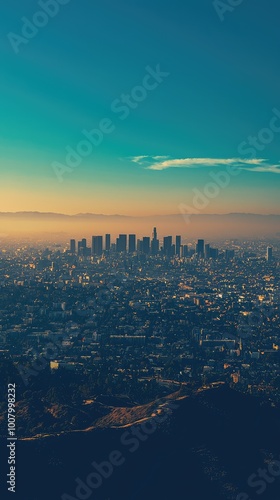 Wallpaper Mural A breathtaking aerial view of a modern city skyline at sunset, showcasing architectural beauty and vibrant urban life. Torontodigital.ca