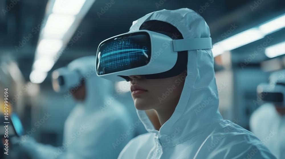 Person wearing VR headset in a futuristic environment, white isolate background. Person wearing VR headset in a futuristic environment, white isolate background.