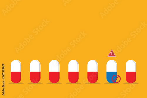 Fake medicine. Pill and tablet, criminal selling illegal drugs. Fake drugs, pharmaceutical. Symbolic for harmful counterfeit pills, risk and danger of illegal produced and sold pharmaceuticals.	