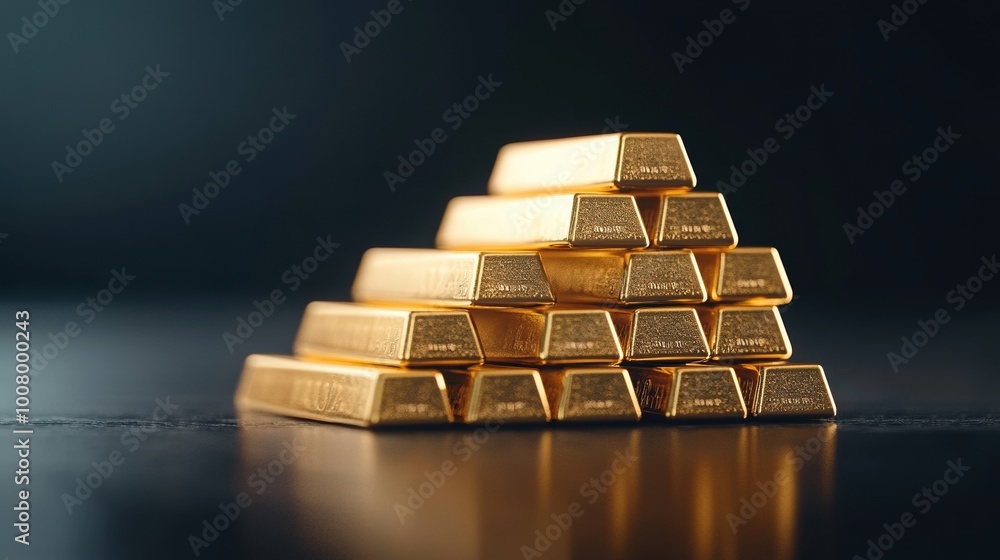 Stack of gold bars on a dark surface, symbolizing wealth and prosperity. Stack of gold bars on a dark surface, symbolizing wealth and prosperity.