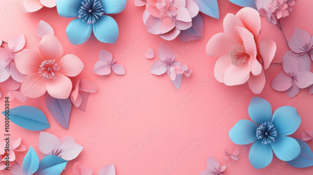Colorful 3D flowers on a pink background. Colorful 3D flowers on a pink background.