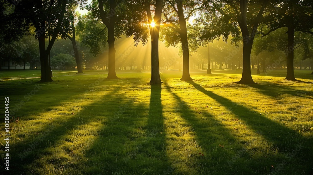 Fototapeta premium Sunlight Illuminating a Green Meadow