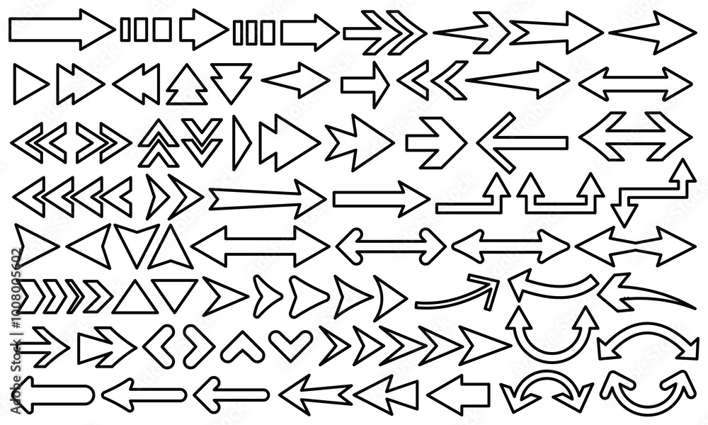 Set of arrow icons. Line arrow vector. Collection of different arrows sign. Vector Arrows set. Arrow line icon. Set of arrow icons. Line arrow vector. Collection of different arrows sign. Vector Arrows set. Arrow line icon.