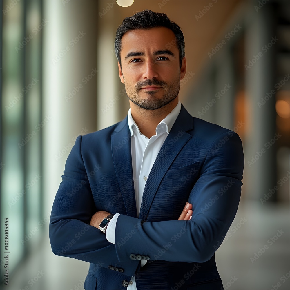 Confident Financial Analyst Stands Tall in Corporate Setting with Assured Posture Confident Financial Analyst Stands Tall in Corporate Setting with Assured Posture