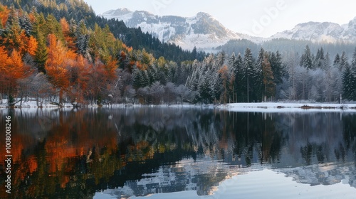 Autumn Colors Reflected in a Wintery Mountain Lake