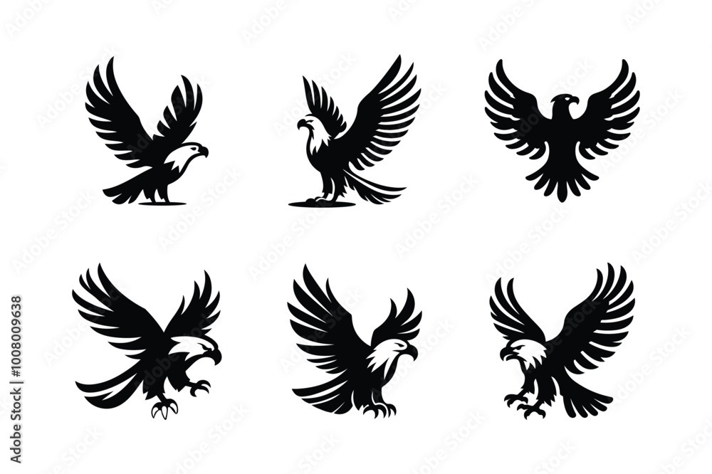 Obraz premium Eagle icon set vector illustration. Eagle silhouette icon white background.