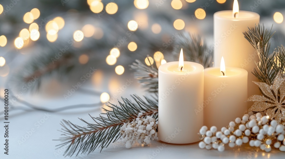 Cozy Candle Arrangement with Holiday Decorations Cozy Candle Arrangement with Holiday Decorations