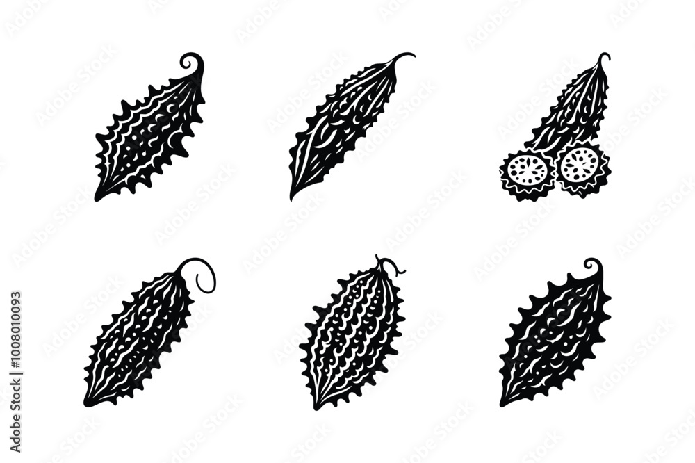 Fototapeta premium Bitter gourd icon set. Bitter gourd icon silhouette set vector illustration white background.