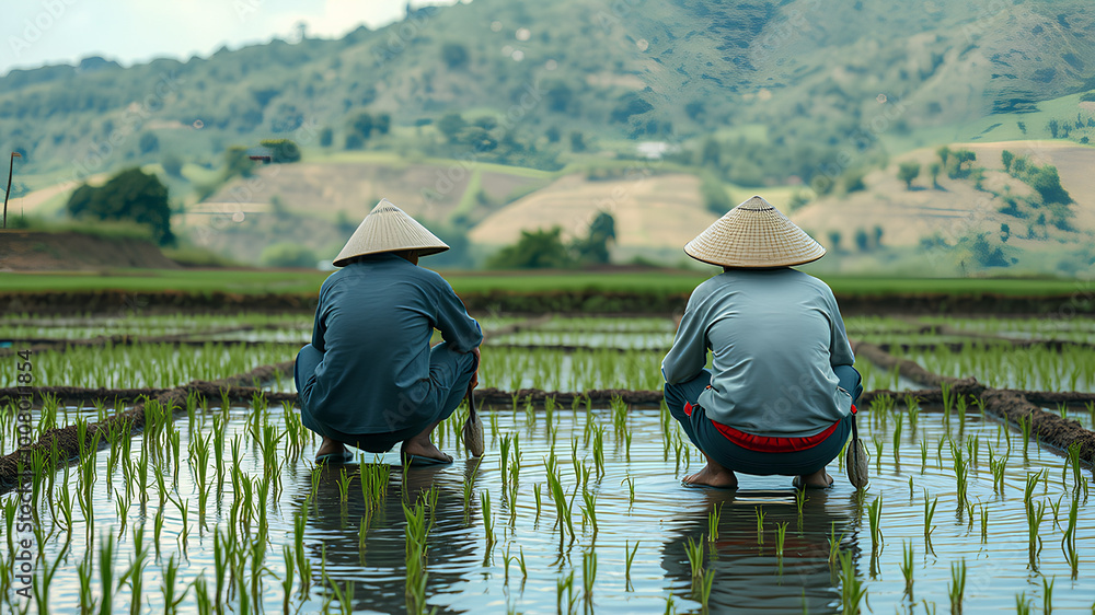 Obraz premium AI image generate farmer in paddy field