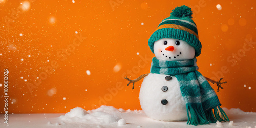 snowman in the snow. snowman, christmas, winter, snow, holiday, hat, cold, vector, illustration, xmas, snowflake, card, tree, celebration, cartoon, decoration, season, scarf, carrot, new, year, decemb photo