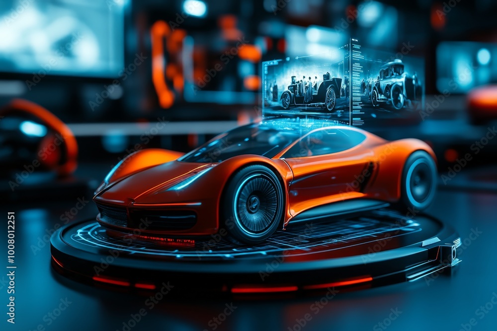 A futuristic holographic display showing scenes from yesterday’s society, with advanced technology projecting vintage images in a modern, high-tech world A futuristic holographic display showing scenes from yesterday’s society, with advanced technology projecting vintage images in a modern, high-tech world