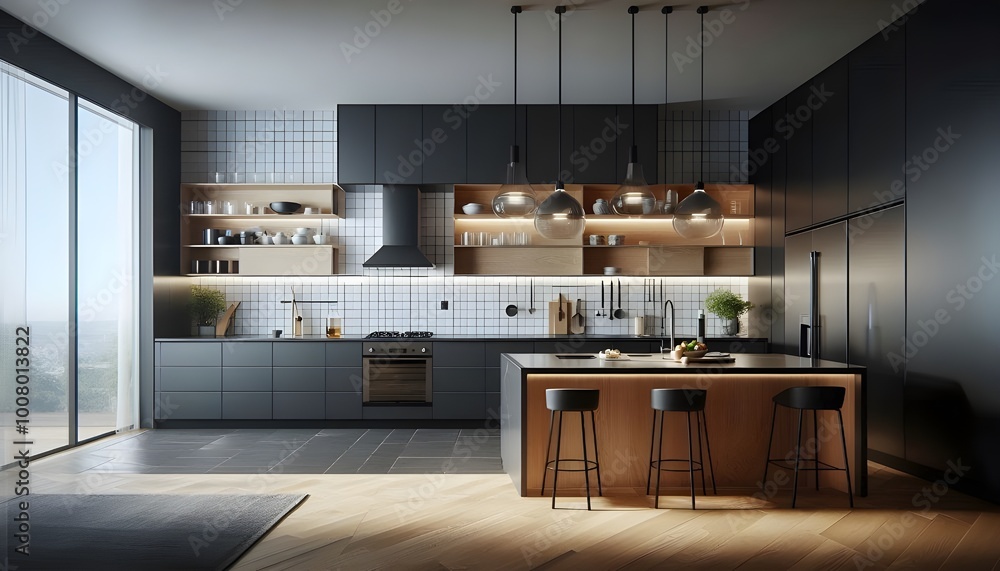 PNG Modern sleek kitchen design PNG Modern sleek kitchen design