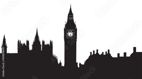 Big ben clock tower silhouette vector