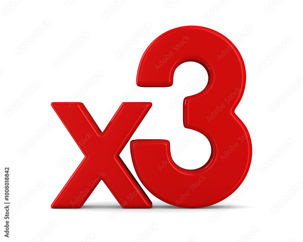 Red x3 symbol on white background. Isolated 3d illustration Red x3 symbol on white background. Isolated 3d illustration
