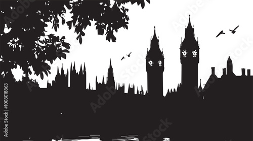 Big ben clock tower silhouette vector