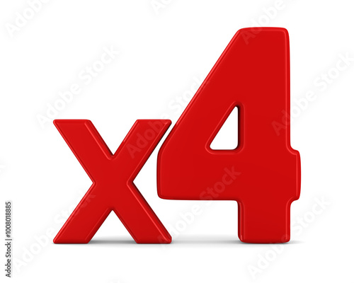 Red x4 symbol on white background. Isolated 3d illustration photo