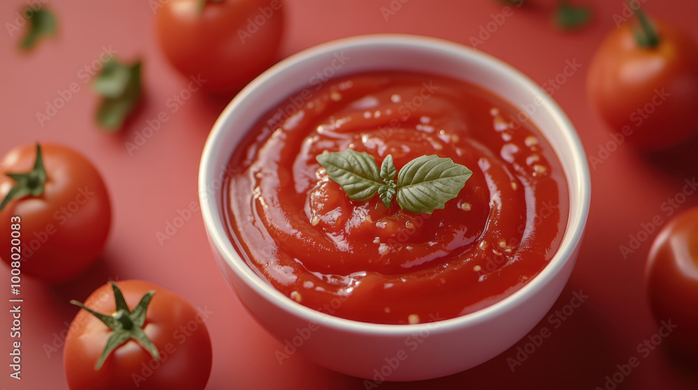 A top view of a can of tomato paste, thick and richly colored, ready for cooking A top view of a can of tomato paste, thick and richly colored, ready for cooking