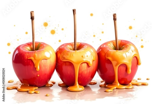 Caramel apples on sticks in autumn colors