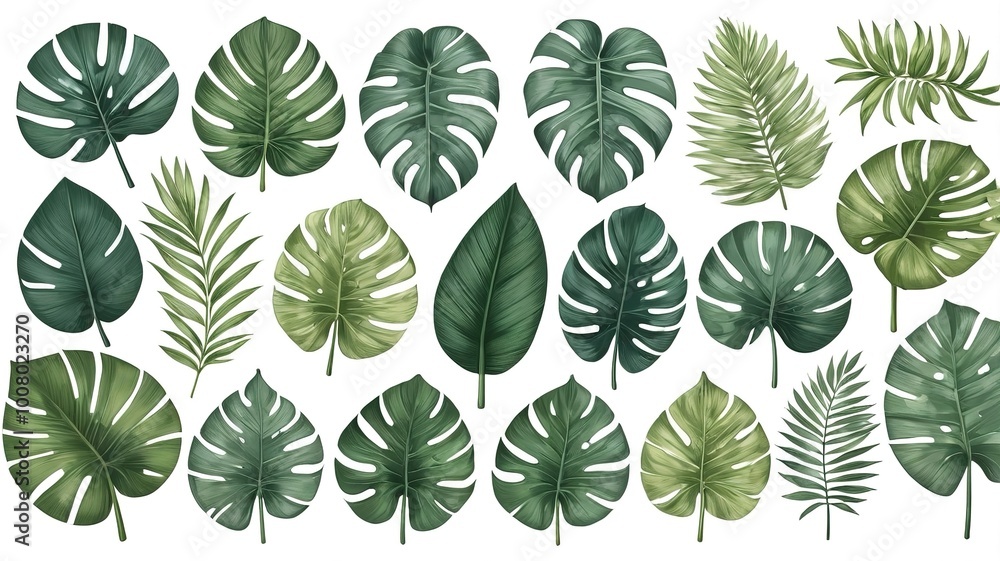 Beautiful seamless pattern of green tropical leaves, isolated against a light background for a fresh vibe Beautiful seamless pattern of green tropical leaves, isolated against a light background for a fresh vibe