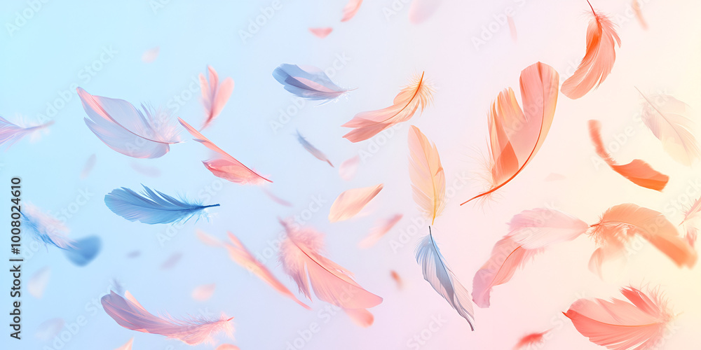 Serene Feathers Floating in a Vibrant Sunset Sky Serene Feathers Floating in a Vibrant Sunset Sky