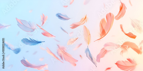 Serene Feathers Floating in a Vibrant Sunset Sky