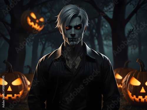 halloween pumpkin with Male vampire.