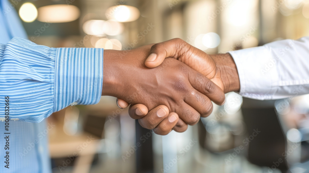 Two businessmen shaking hands in a modern office, symbolizing a successful merger and collaboration, professional handshake in corporate environment. Two businessmen shaking hands in a modern office, symbolizing a successful merger and collaboration, professional handshake in corporate environment.