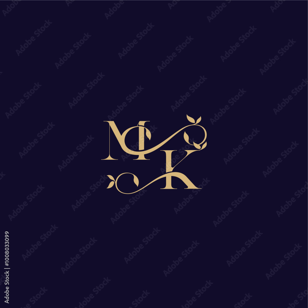 beauty leaf monogram logo organic and elegant concept MK wedding initial letter beauty leaf monogram logo organic and elegant concept MK wedding initial letter